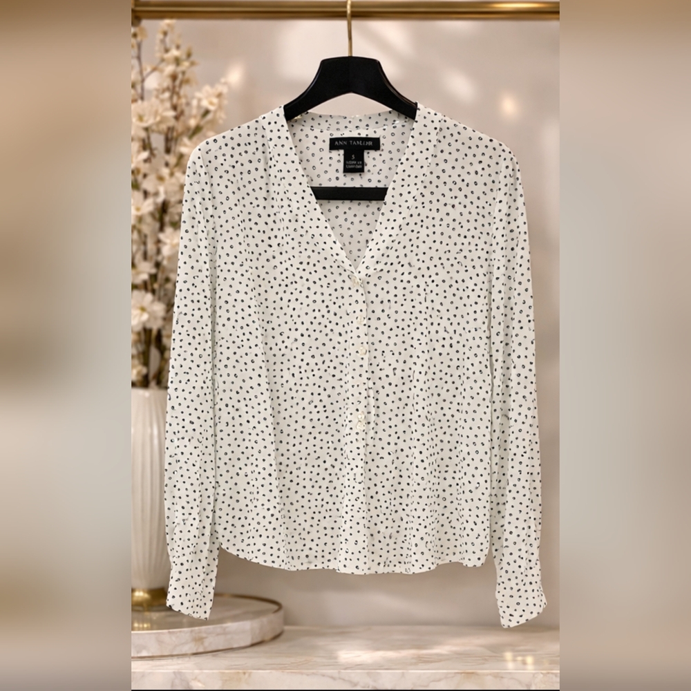 Ann Taylor White and Black Polka Dot Blouse